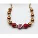 3 richly colored maroon faceted coin beads with gold swarovski pearls on gold chain